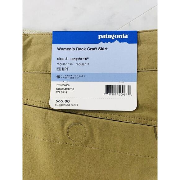 Patagonia Rock Craft Skirt Women 8 Ash Tan 15.5" Khaki Hiking Outdoor 58660 NWT - Picture 4 of 9